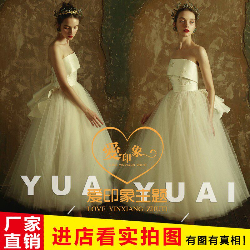 2026新款影楼主题服装复古情侣写真婚纱摄影法式抹胸短裙拍照礼服