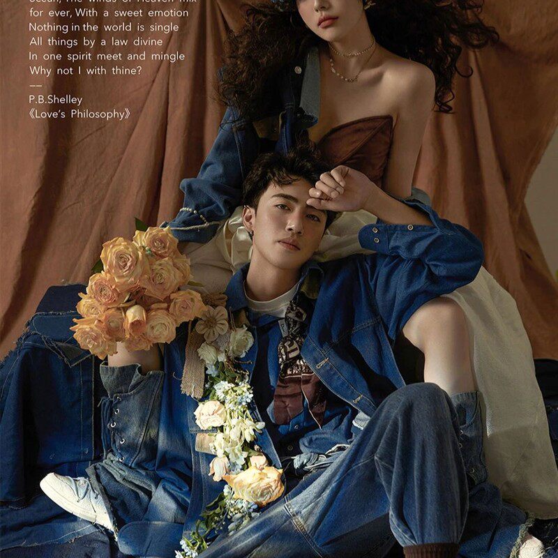 影楼欧美牛仔混搭风复古潮拍情侣婚纱摄影美搭封面杂志写真服饰