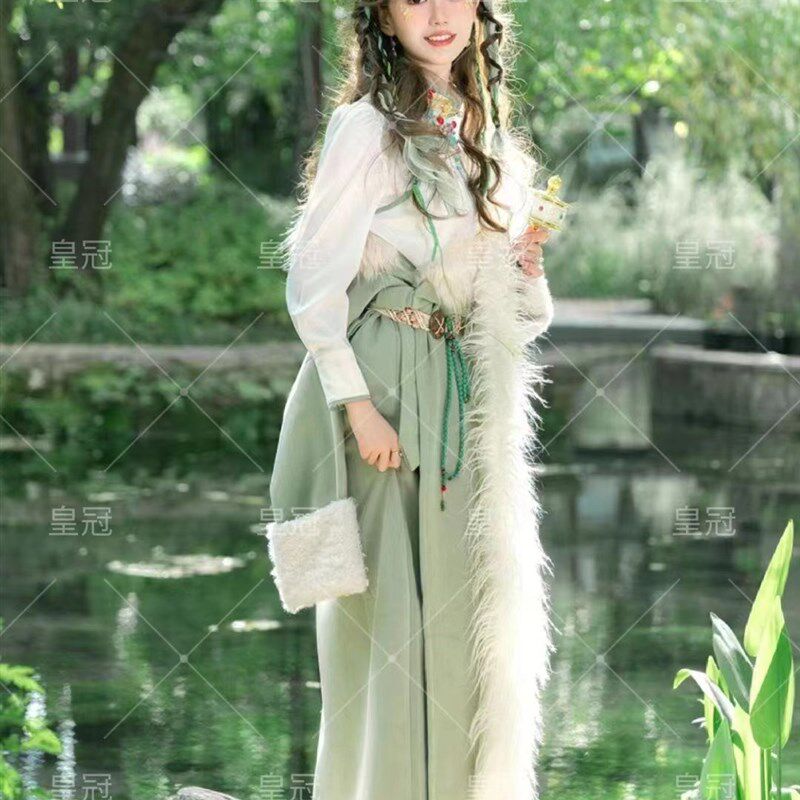 新款藏袍藏族服装女个人旅拍写真绿色藏袍西藏民族风服饰藏裙长袍