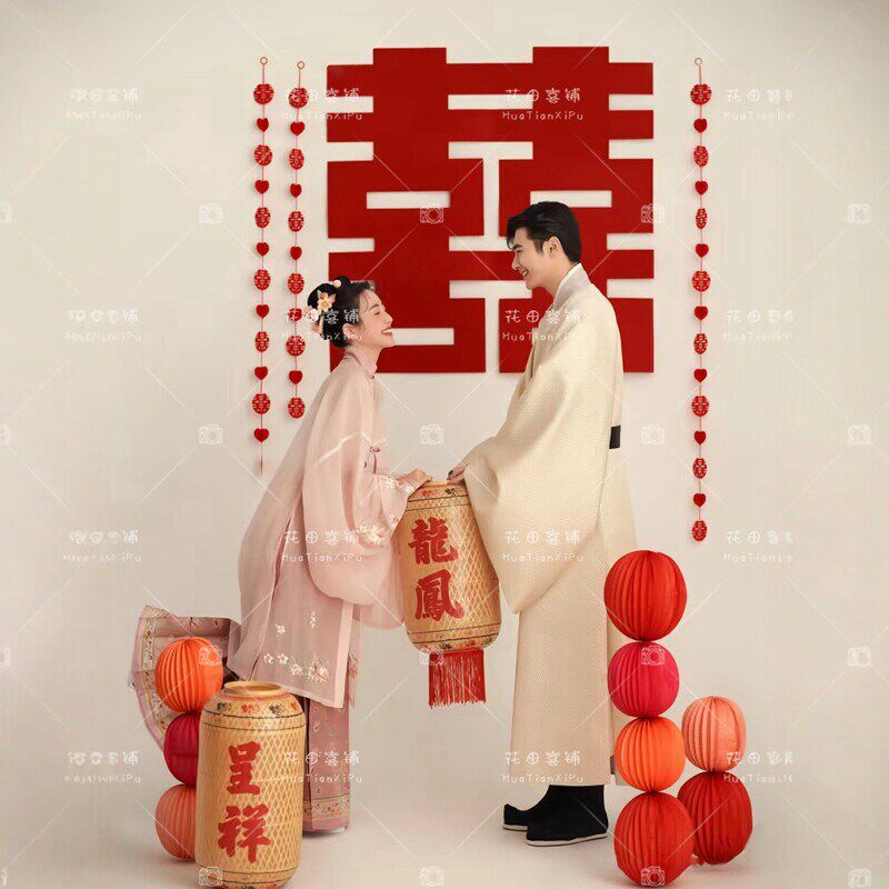 新款汉元素服饰大袖衫对襟长衫明制簪花服饰古风服装照相馆情侣拍