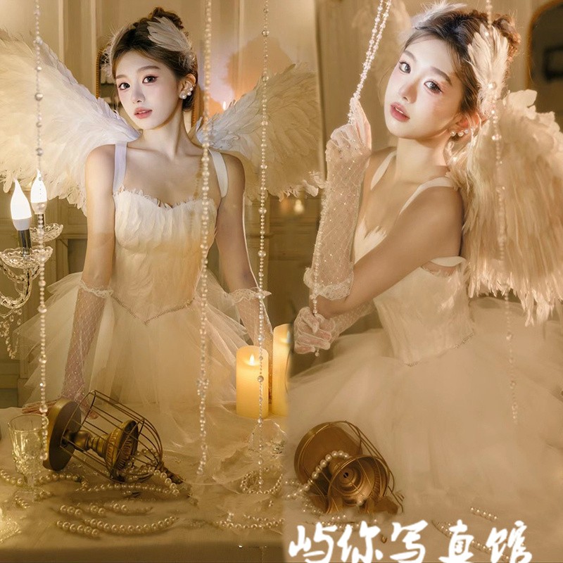 影楼芭蕾羽毛摄影裙法式纯欲风设计 私房艺术照服装 舞台表演均码