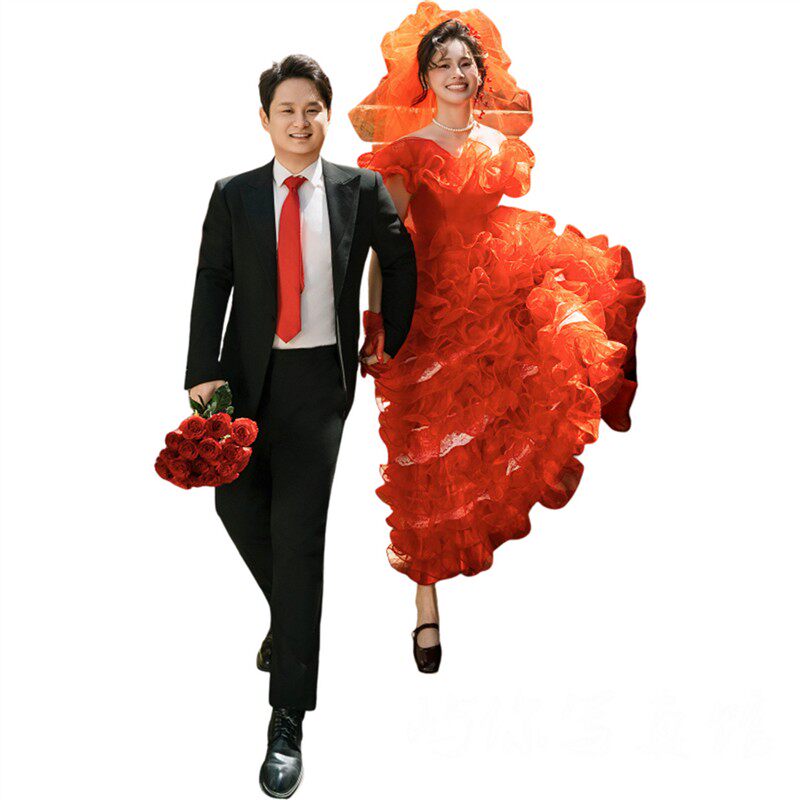 新款影楼喜嫁主题情侣80年代港风婚纱礼服氛围感肖像艺术写真服装