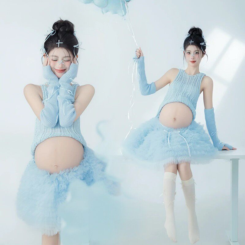 影楼新款主题孕妈咪大肚照写真拍照摄影服装针织连衣裙艺术摄影服