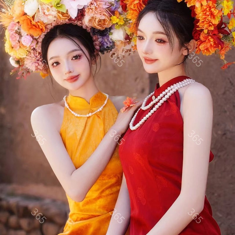 泉州浔埔女簪花旅拍闺蜜写真服装复古旗袍民族风外景拍照摄影服