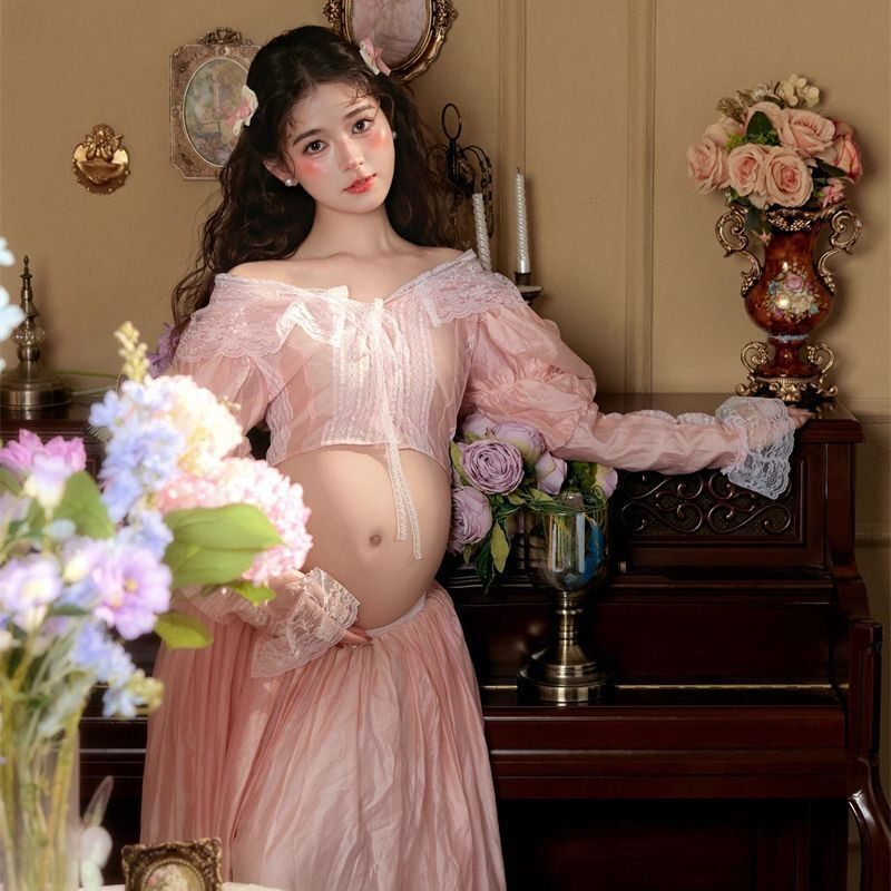 影楼春季新款甜美法式宫廷风大肚孕妈咪室内写真摄影艺术照服装