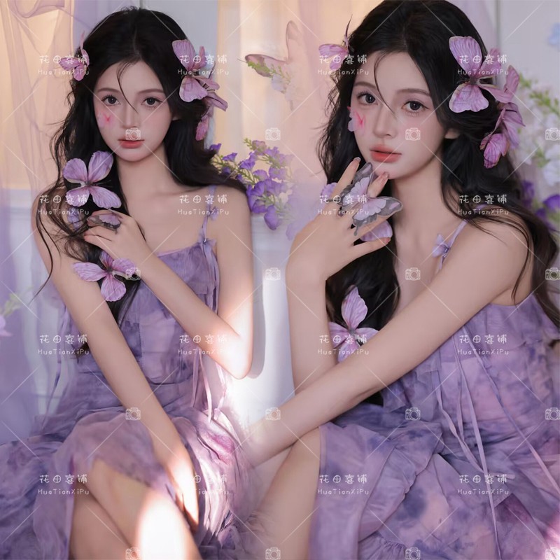影楼新款早春主题服装甜美小清新纯欲简约少女蝴蝶兰肖像艺术照