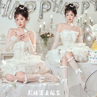 拍照蕾丝连衣裙生日派对甜美少女私房艺术照写真服装 影楼新款 法式