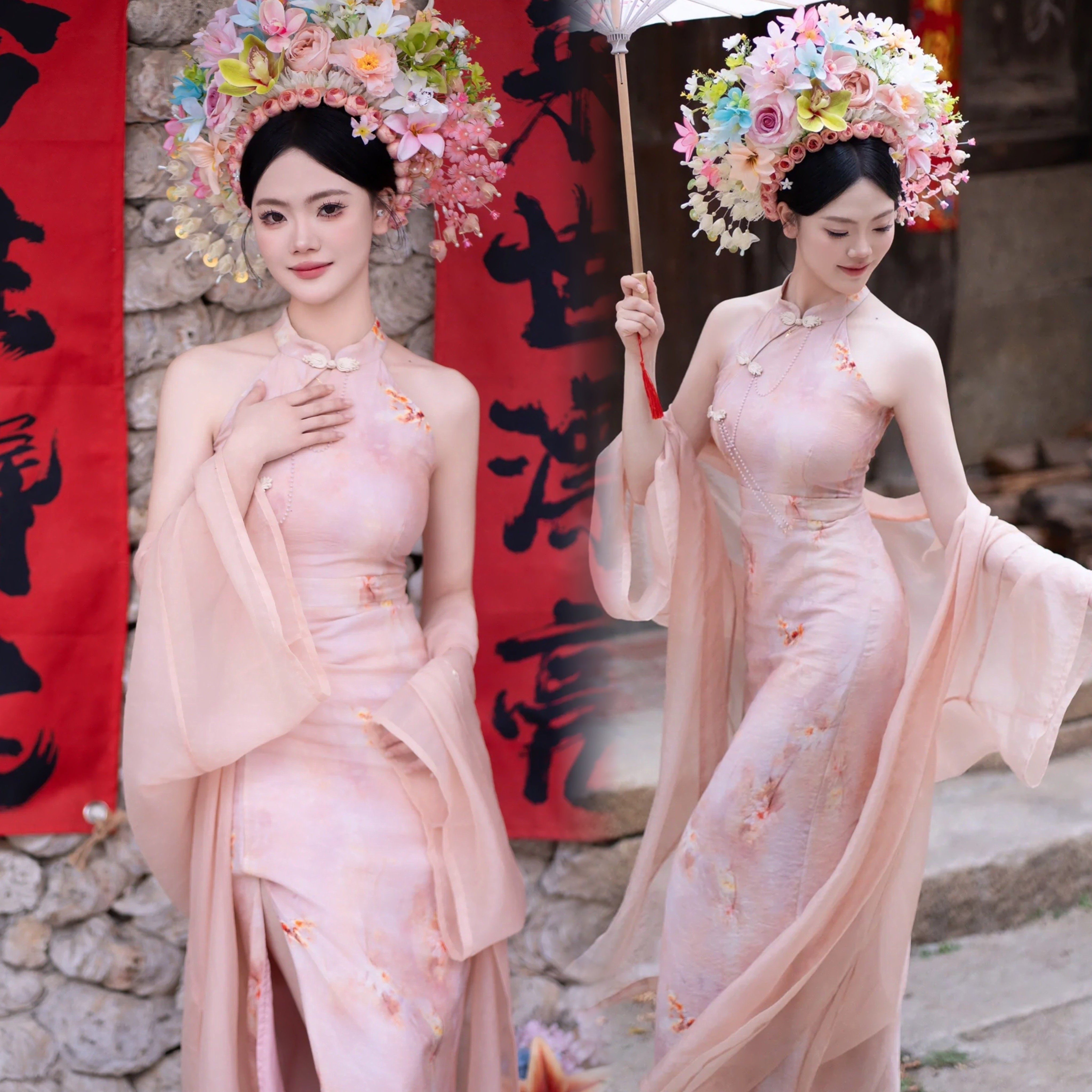 新款泉州浔埔女簪花主题复古旗袍写真服装外景旅拍民族风艺术照服