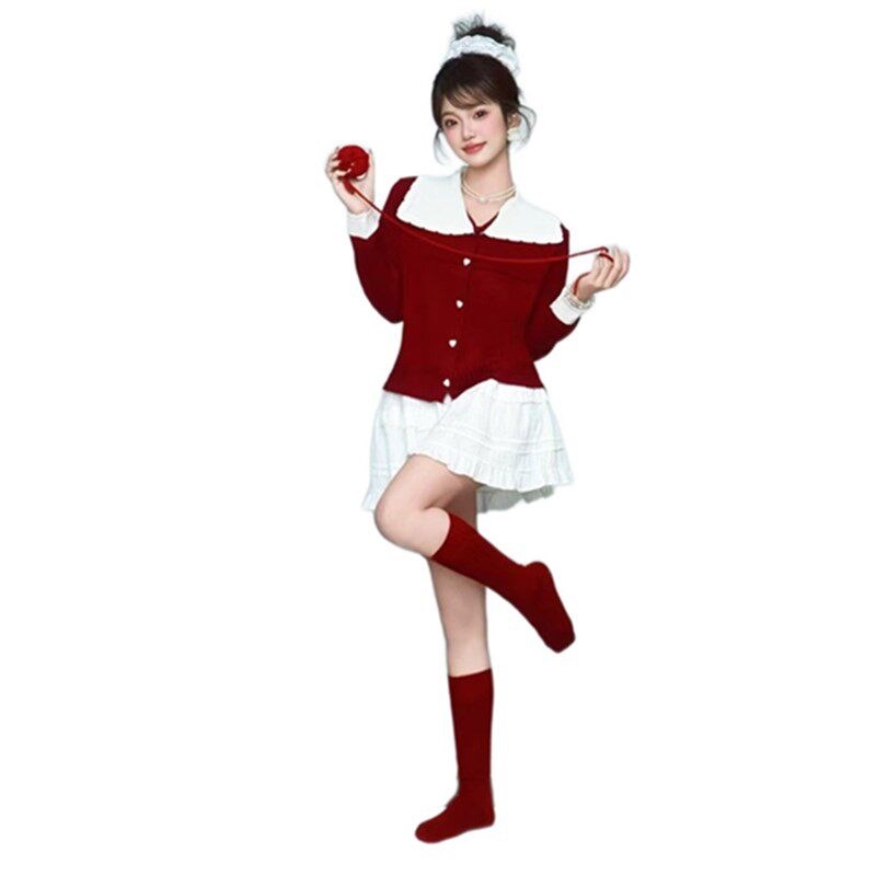 秋冬影楼新款红色毛衣少女韩系复古高级感闺蜜艺术照新年写真服装