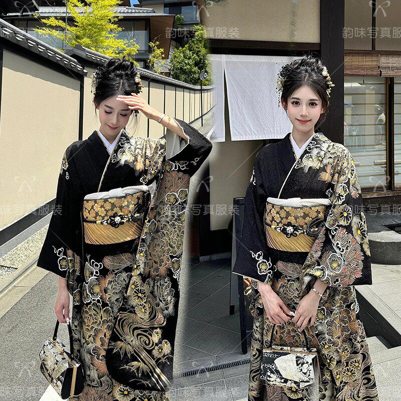 新款影楼女正装改良日式和服黑道千金风旅拍写真少女拍照摄影服装
