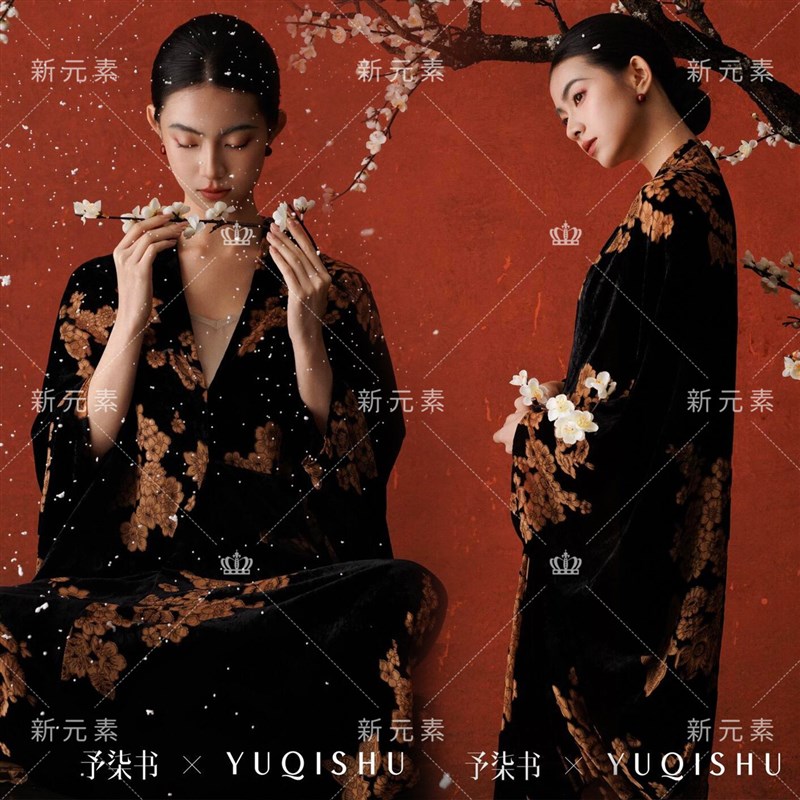 影楼新中式国风拍照黑色丝绒礼服女复古高级感清冷风写真摄影服装