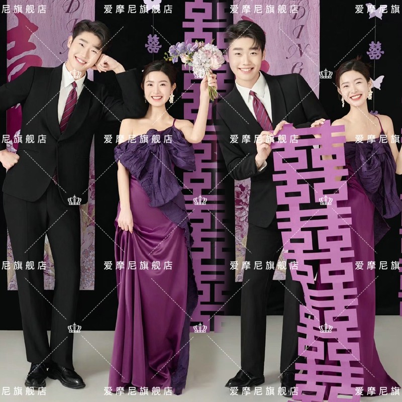 影楼主题情侣新款喜嫁风新中式婚纱照高级感新娘晨袍拍照小众礼服