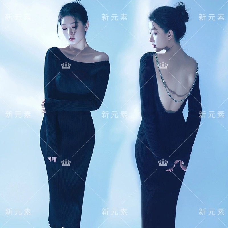 影楼拍照主题服装新款复古时尚黑色修身针织裙个人肖像艺术照写真,户外/登山/野营/旅行用品,其他户外服装,淘宝优惠券,粉丝福利购,淘宝优惠卷