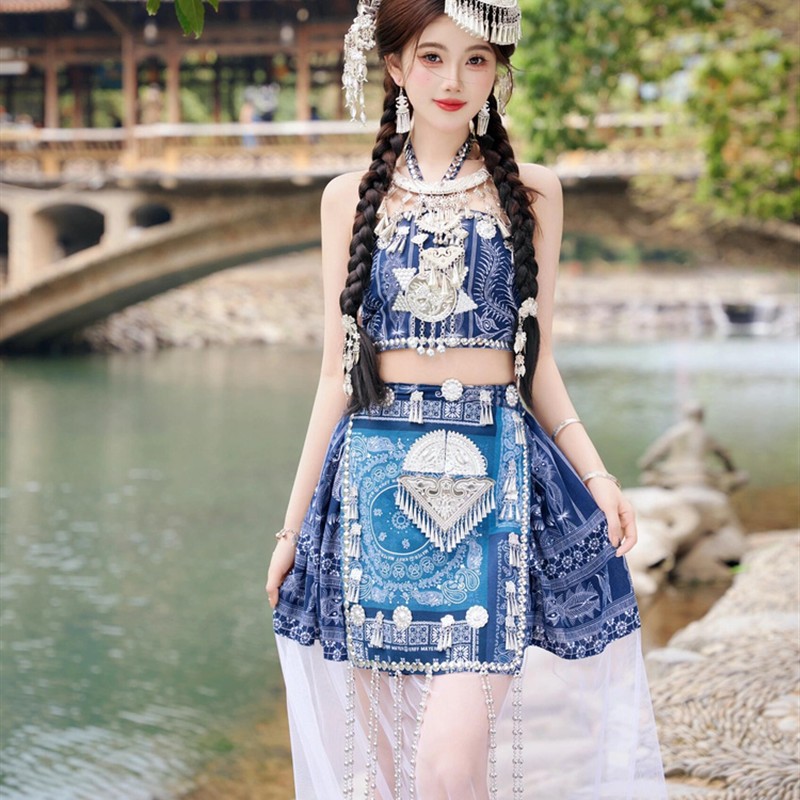 新苗族服装土家族女苗族女孩旅游摄影民族风格舞蹈表演服装