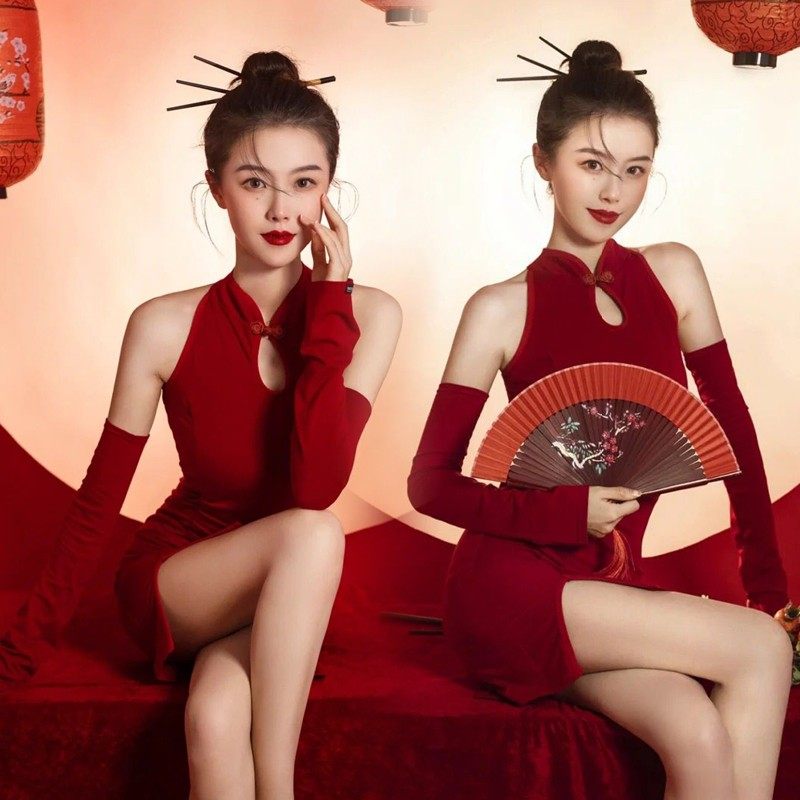 圣诞节服装女元旦新款红色旗袍影楼主题新年拍照服饰艺术照摄影服,男装,其他民族服装,淘宝优惠券,粉丝福利购,淘宝优惠卷