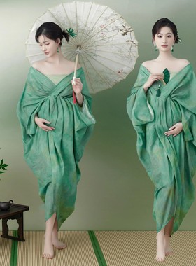 影楼法式高级紫色飘带V领无袖吊带连衣裙孕妇新款光泽感度假长裙