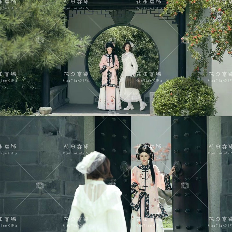 新中式格格服装晚清汉服留洋大小姐写真套装宫廷风外景旅拍摄影服