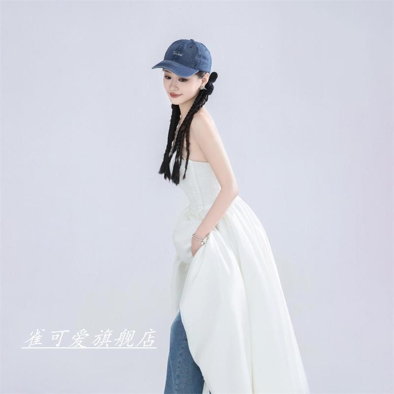 影楼拍照旅拍新款主题服装婚纱摄影抹胸白色外景前短后长拖尾礼服