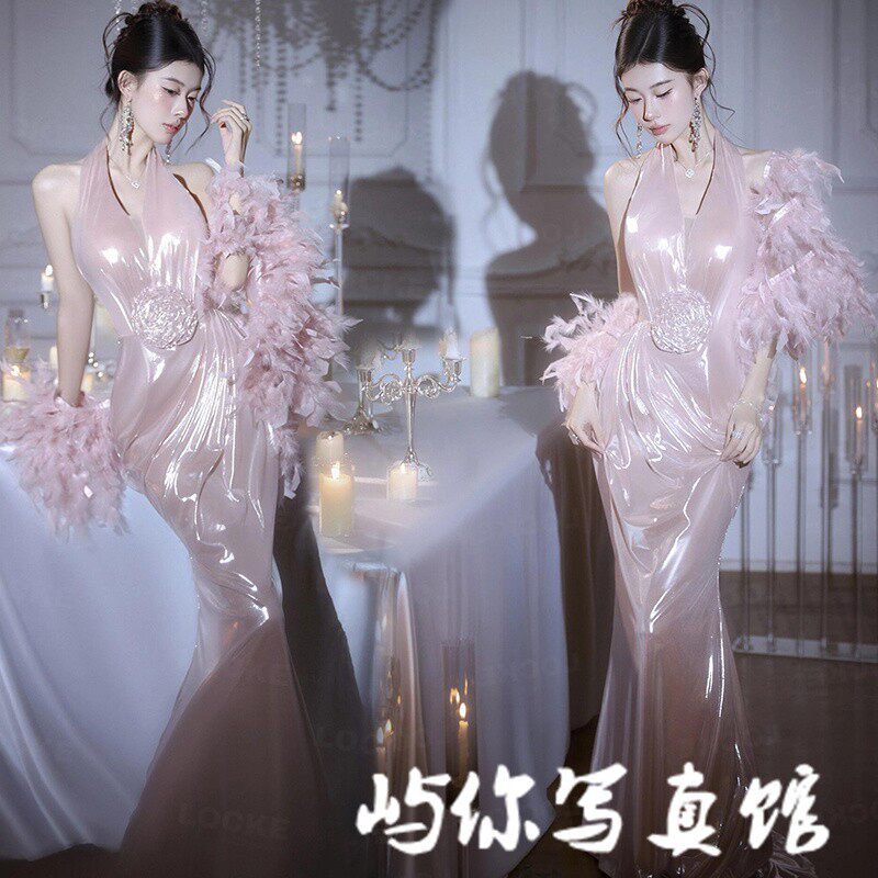 影楼新款时尚个人富家千金派对氛围感高级性感礼服写真照摄影服装