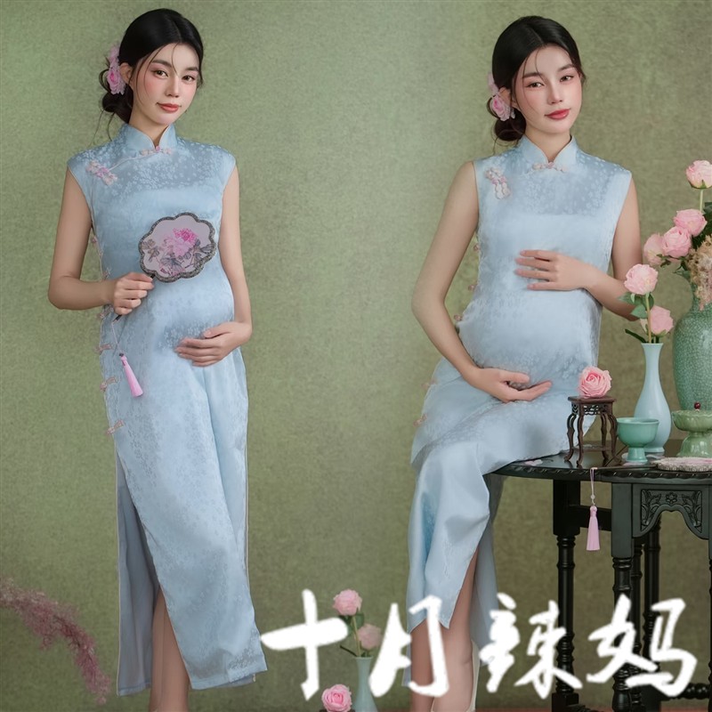 照相馆新款孕妇照服装新中式复古旗袍气质孕妈古风大肚照艺术照写