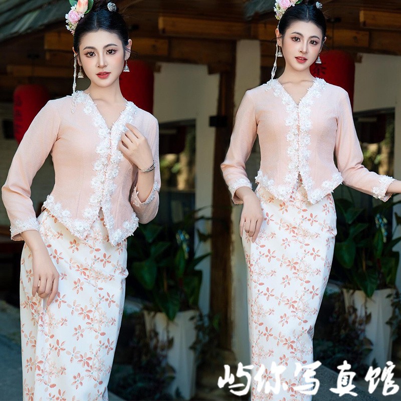 影楼新款个人傣族传统服装小娘惹粉色少女感夏季小清新写真摄影服