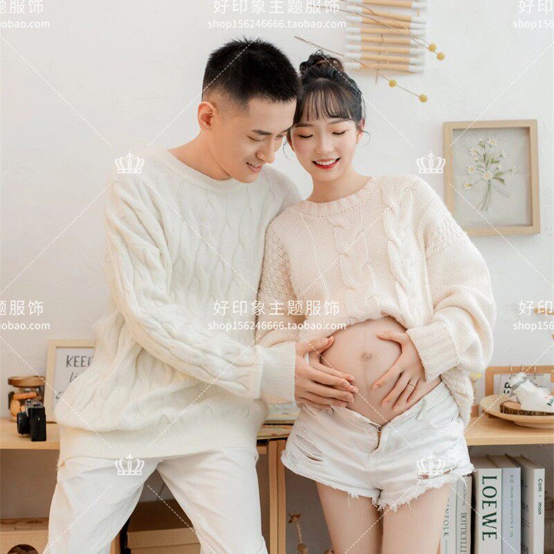 影楼摄影主题孕妇拍照服装情侣针织夫妻文艺温馨居家艺术主题写真