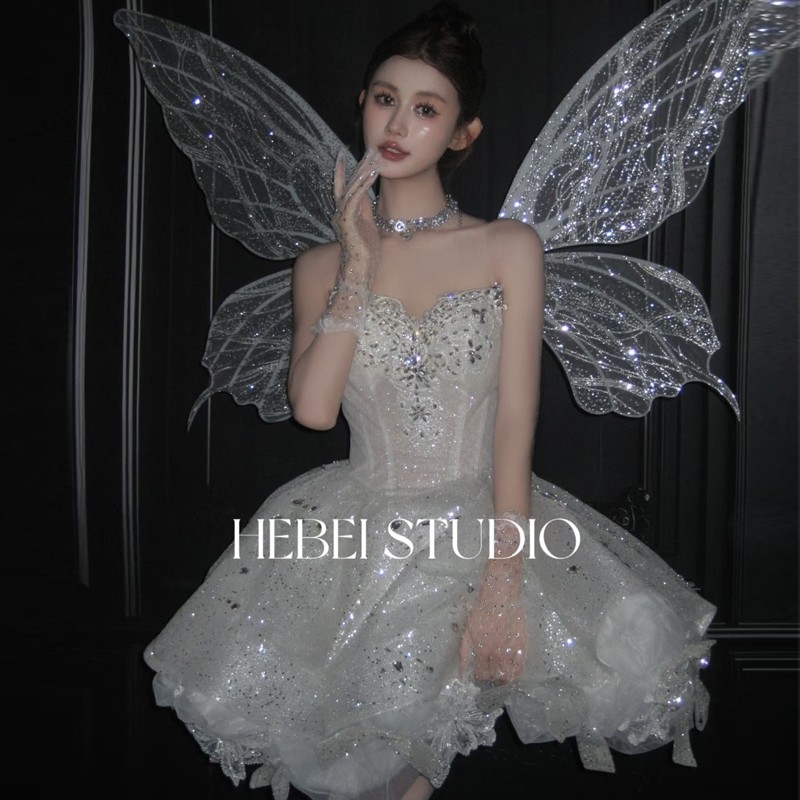 超仙甜美公主风晚礼服抹胸高端重工短版婚纱宴会小个子生日蓬蓬裙