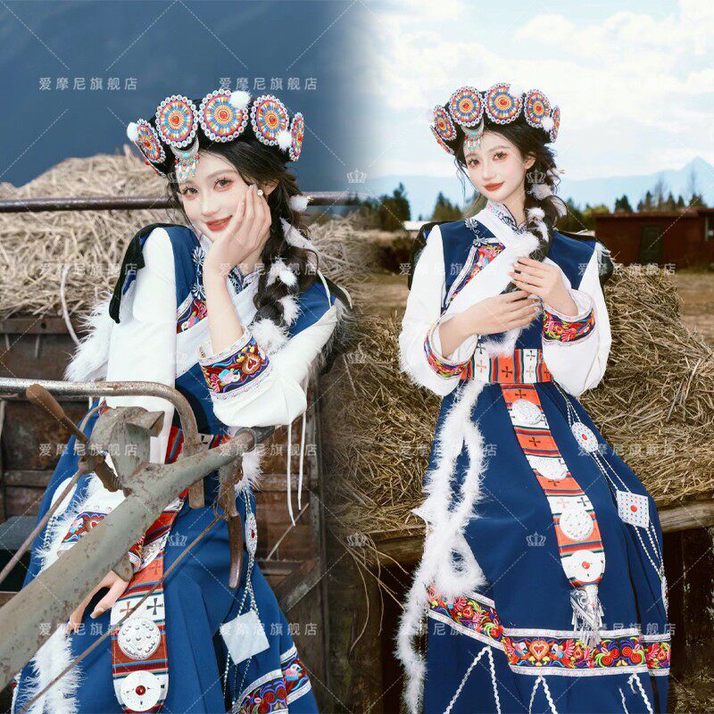 新款纳西族服装女云南丽江少数民族摩梭成人披星戴月旅拍演出服