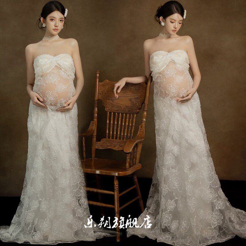 照相馆新款复古风孕妇照服装法式高级感蕾丝裙温柔风孕妈大肚照写