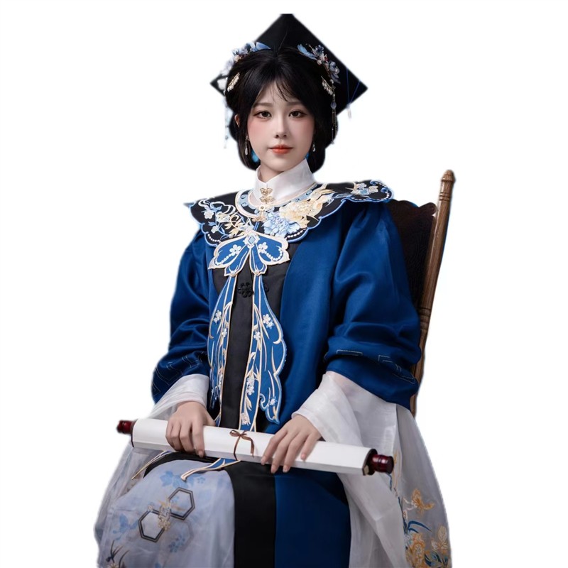 新款照相馆马面裙搭配学士服新中式中国风国潮明制汉服毕业服摄影