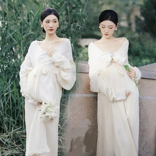 影楼25款孕妇拍照服装杏色大肚照孕妈大码孕妇照写真摄影礼服