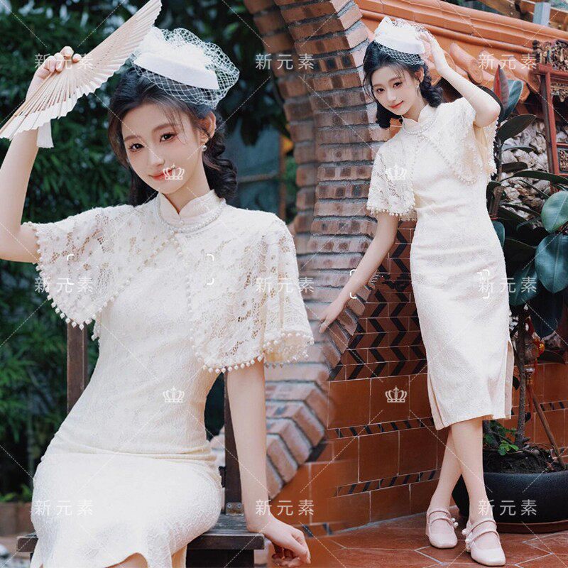 新款留洋大小姐复古民国风旗袍旧上海气质名媛风旅拍写真摄影服装