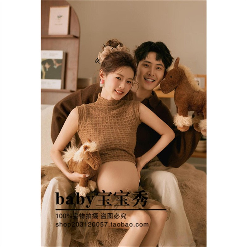 复古编织风半高领无袖背心孕妇摄影服高级氛围感艺术照拍摄服装