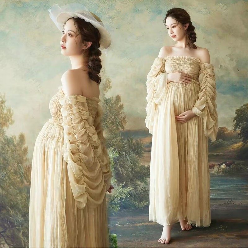 孕妇照服装复古主题新款法式油画褶皱连衣裙孕妇写真拍照摄影衣服,男装,其他民族服装,淘宝优惠券,粉丝福利购,淘宝优惠卷