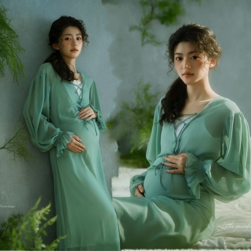 影楼新款中式孕妇拍照禅意连衣裙复古高级感孕妈咪艺术照摄影服装