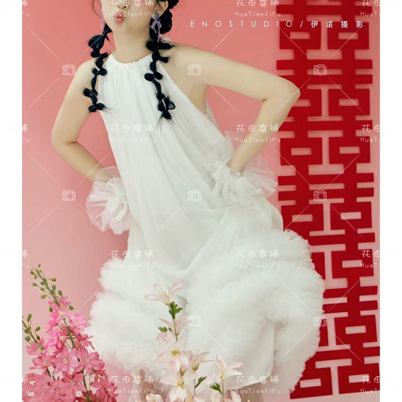 晨袍拍照新娘婚礼敬酒服高级感在逃公主结婚领证小白裙洋装礼服