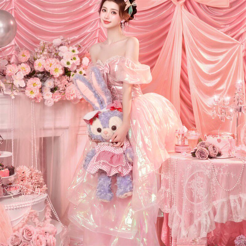 影楼新款超仙粉色梦幻公主风生日照宴会甜美写真摄影团播团舞礼服