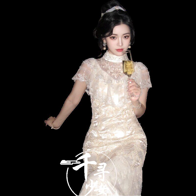影楼拍照新款法式复古宫廷风蕾丝裙女写真摄影高级感油画风舞台服
