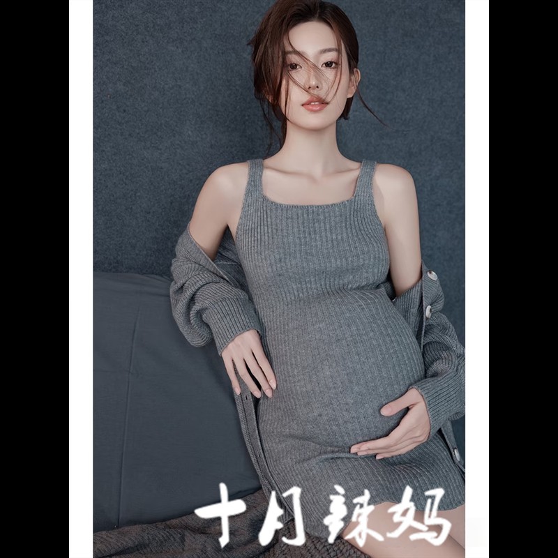 孕妇照衣服新款影楼孕妈大肚照针织毛线唯美甜美可爱孕妇拍照服装