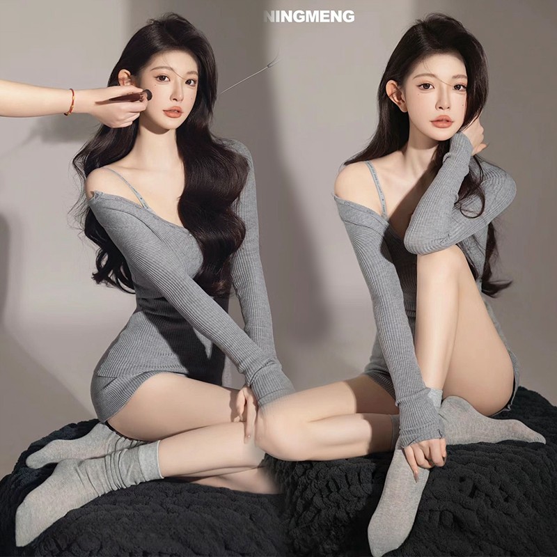 影楼主题新款韩系纯欲风少女肖像照修身连衣裙个人艺术照摄影服装