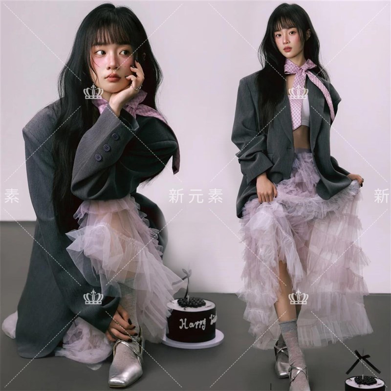 照相馆新款个性西装网纱蓬蓬裙套装女写真艺术照高级感生日拍照服