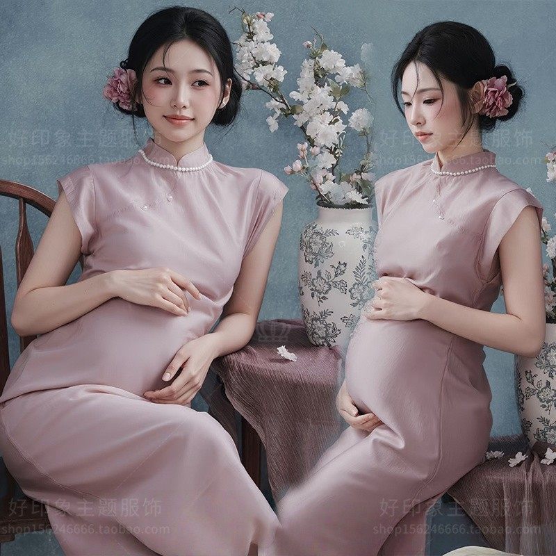 2025年新款影楼新中式修身旗袍孕妇照写真衣服孕妈咪大肚照摄影服,男装,其他民族服装,淘宝优惠券,粉丝福利购,淘宝优惠卷