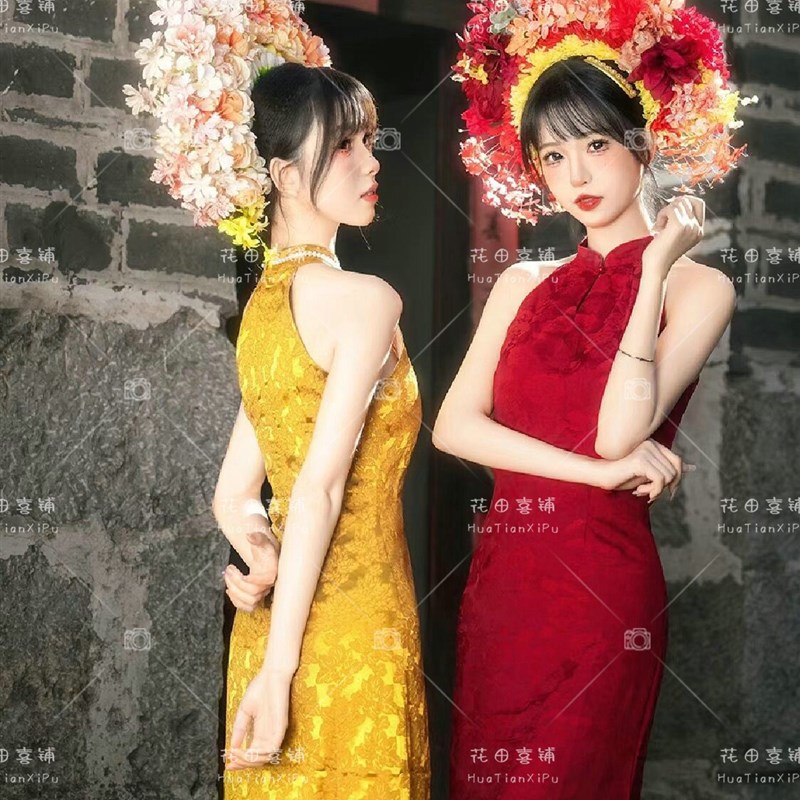 泉州浔埔女簪花旅拍闺蜜写真服装复古旗袍民族风外景拍照摄影服