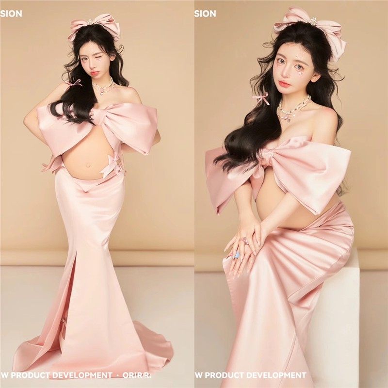 新款影楼孕妇拍照服装大蝴蝶结粉色唯美修身礼服大肚妈咪孕照婚纱,男装,其他民族服装,淘宝优惠券,粉丝福利购,淘宝优惠卷