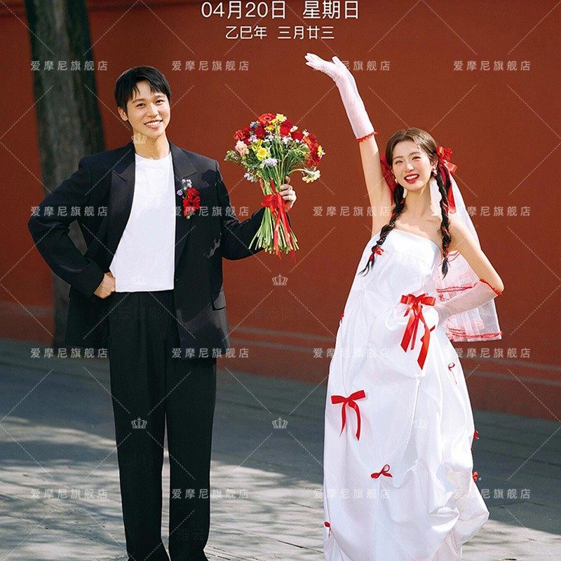 影楼拍照主题晨袍婚纱摄影服装蝴蝶结抹胸俏皮小白裙街拍喜嫁礼服,男装,其他民族服装,淘宝优惠券,粉丝福利购,淘宝优惠卷