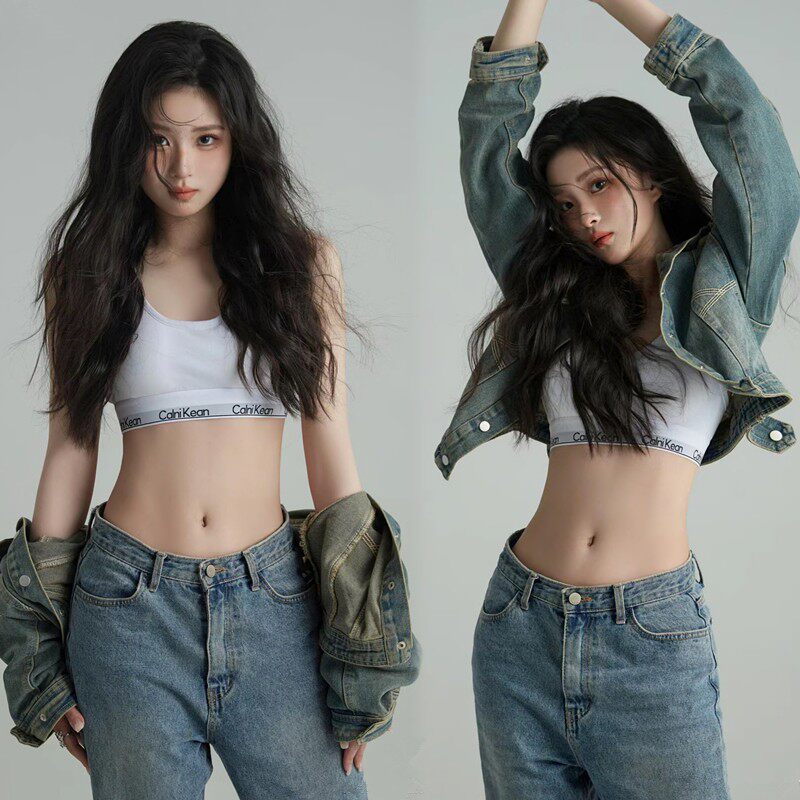 影楼写真主题韩杂系复古甜酷少女画报风牛仔套装个人杂志摄影服装