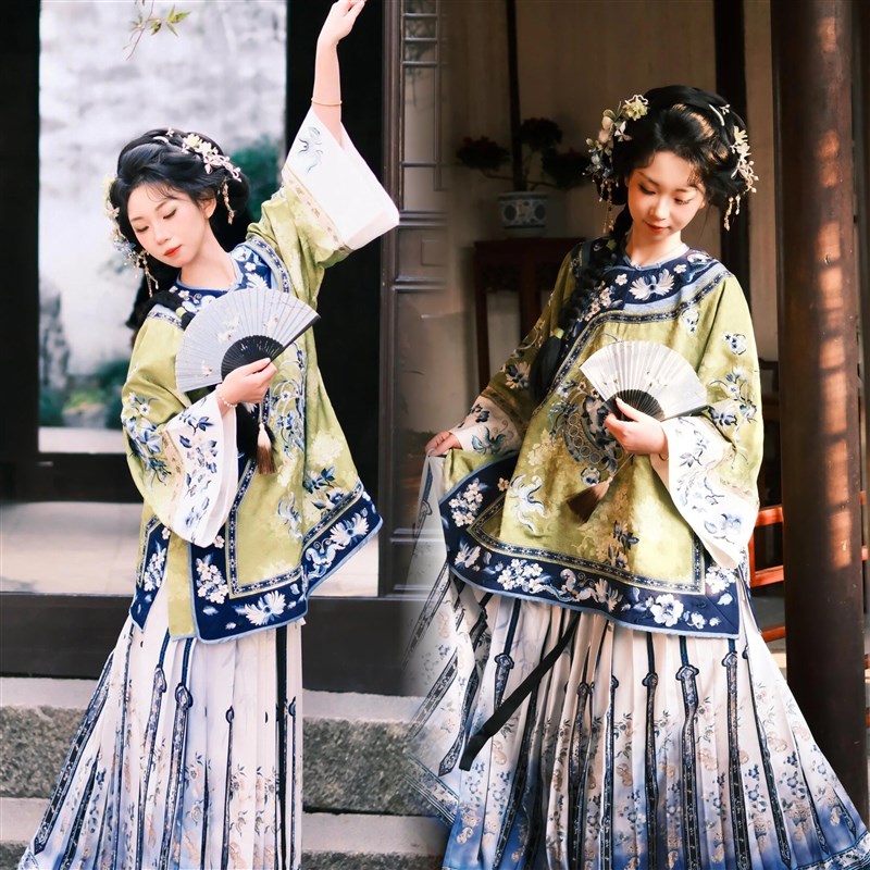 新中式汉服女复古绿色格格服装清朝宫廷风旗装少女旅拍写真摄影服