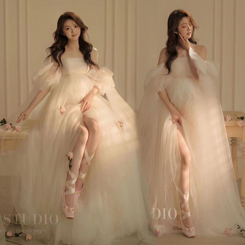 新款影楼孕妇照服装法式油画复古轻婚纱大肚写真芭蕾艺术照摄影服