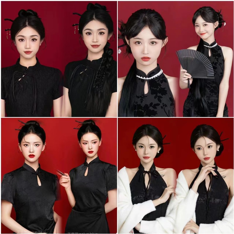 影楼新中式证件照肖像写真主题复古旗袍高级感情侣艺术照摄影服装