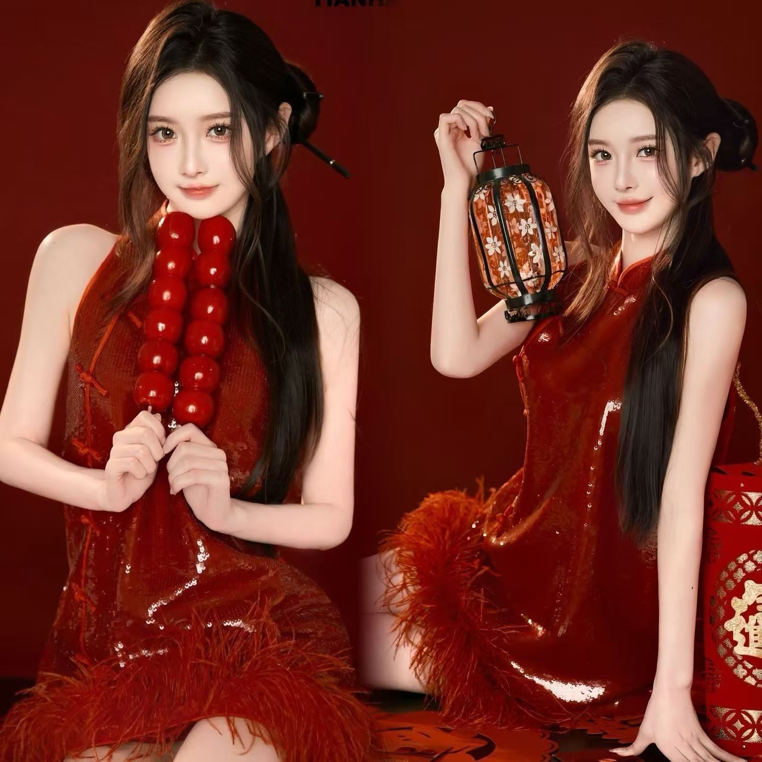 新年主题拍照国潮复古写真服装中国风亮片旗袍艺术照摄影服饰,男装,其他民族服装,淘宝优惠券,粉丝福利购,淘宝优惠卷